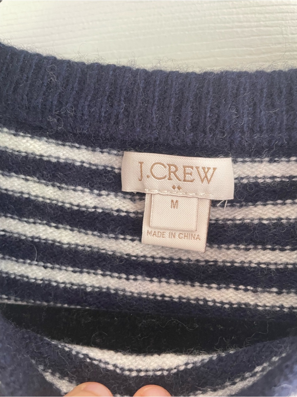 J. Crew Navy, White & Purple Striped Fair Isle Crewneck Sweater - Picture 2 of 4